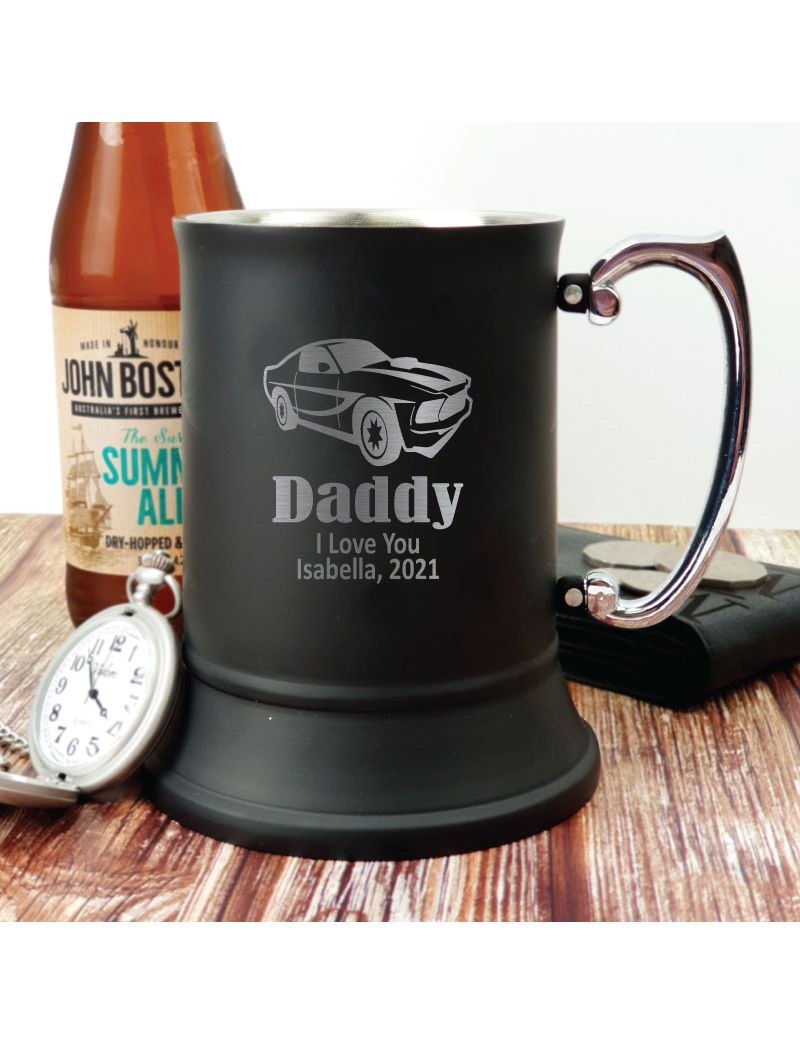 Dad Engraved Stainless Steel Black Beer Stein Mug