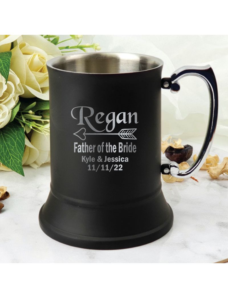 Father Of The Bride Engraved Stainless Steel Black Beer Stein