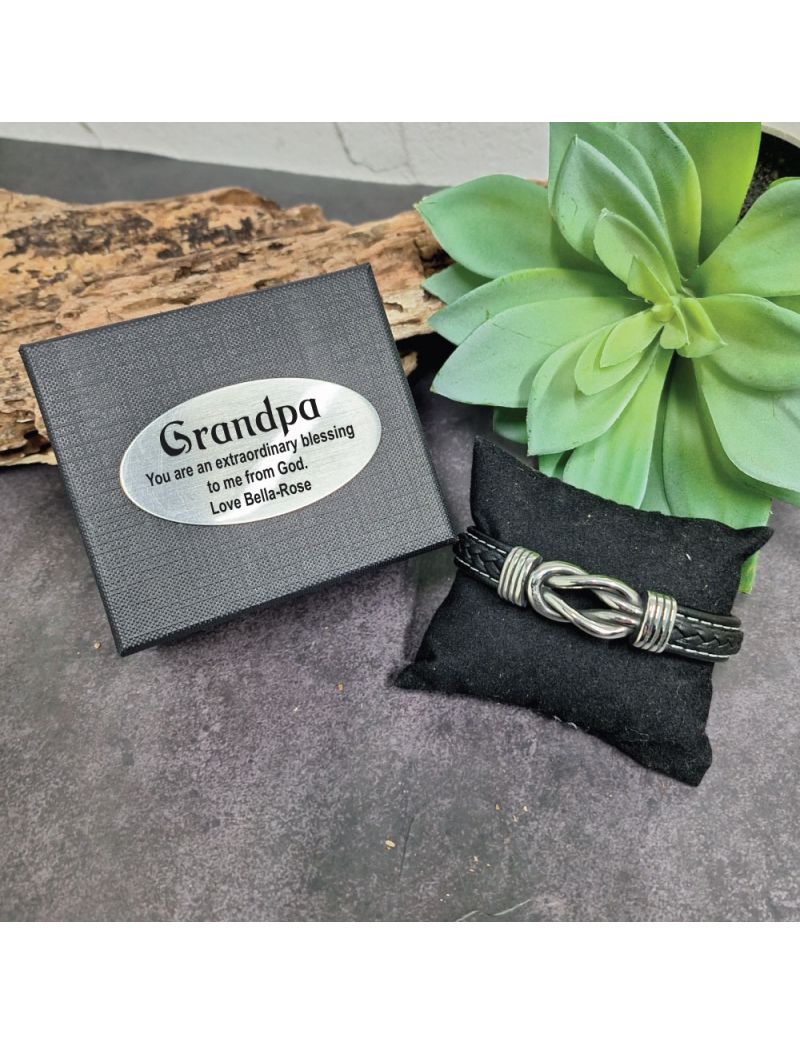 Black Leather Hand-woven Bracelet  In Grandpa Box