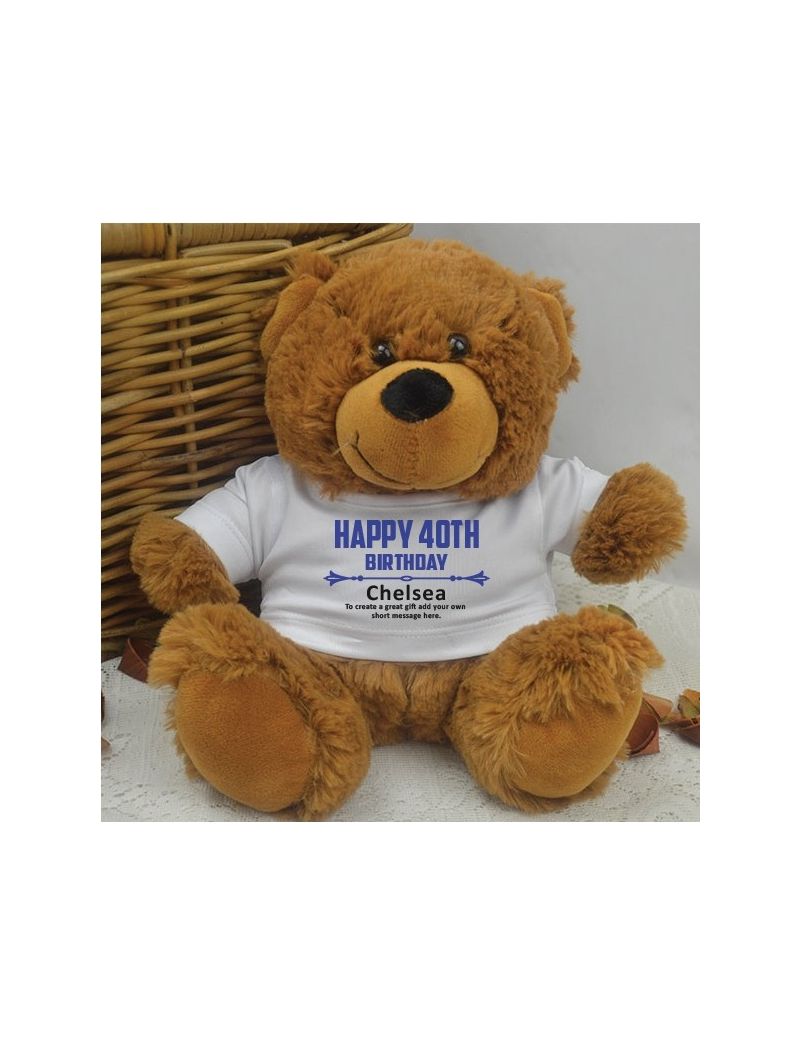 Personalised 40th Birthday Teddy Bear Brown Plush