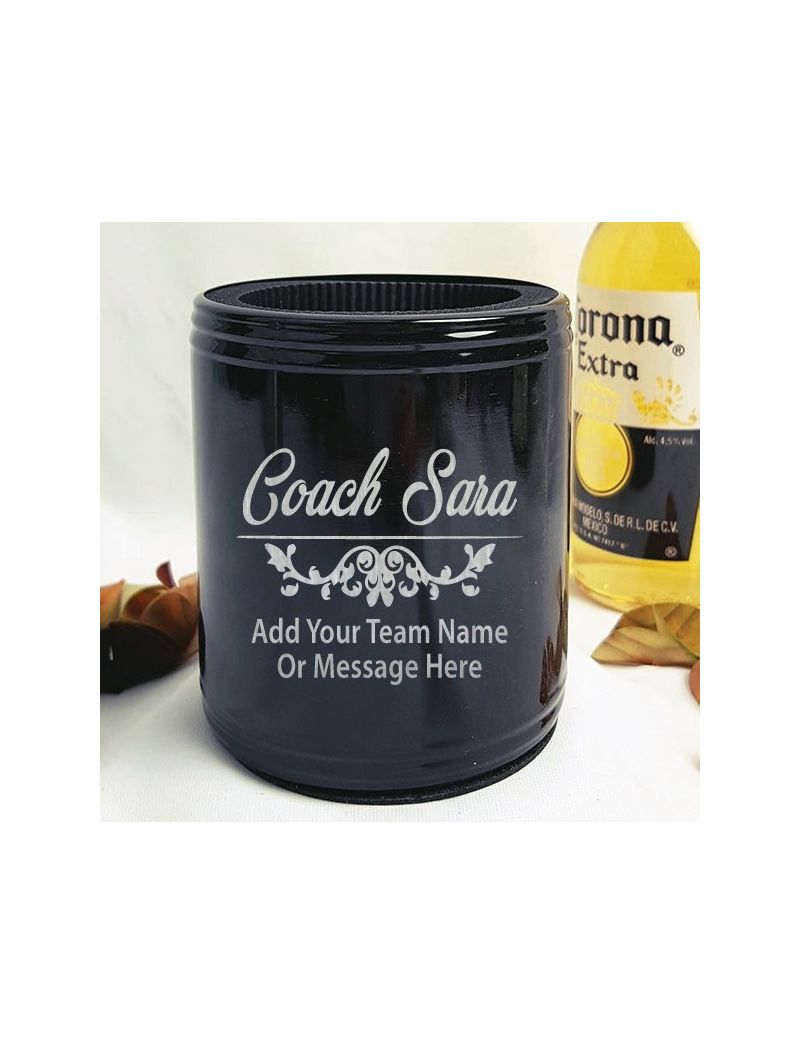 Coach Engraved Black Stubby Can Cooler Personalised