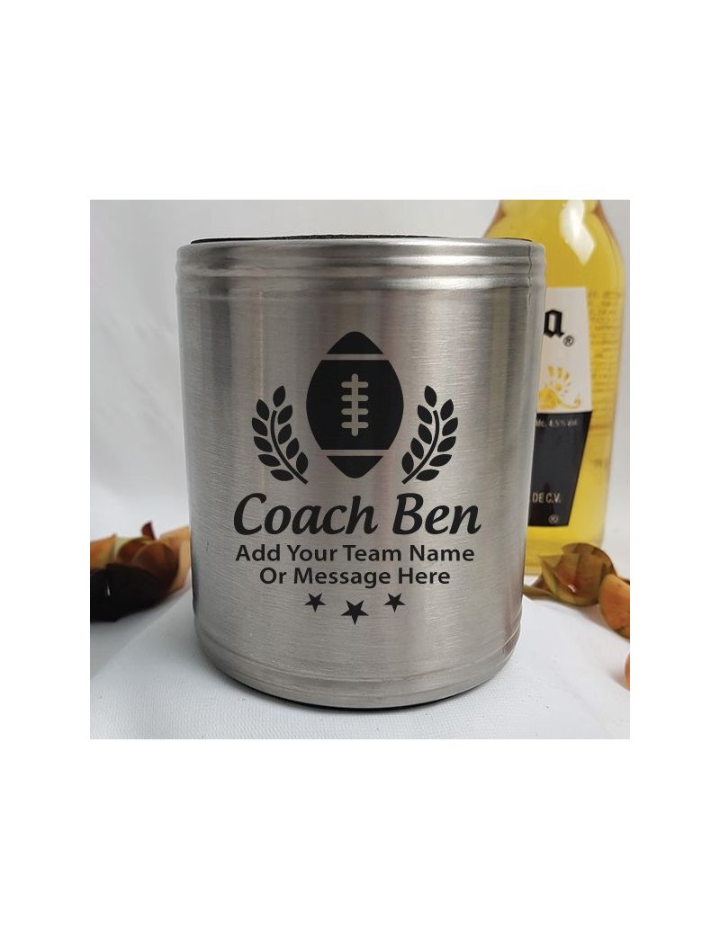 Football Coach Engraved Silver Stubby Can Cooler Personalised