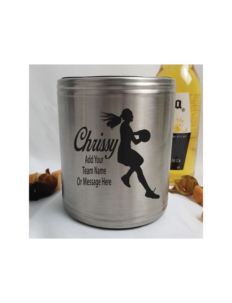 Netball Coach Engraved Silver Stubby Can Cooler Personalised