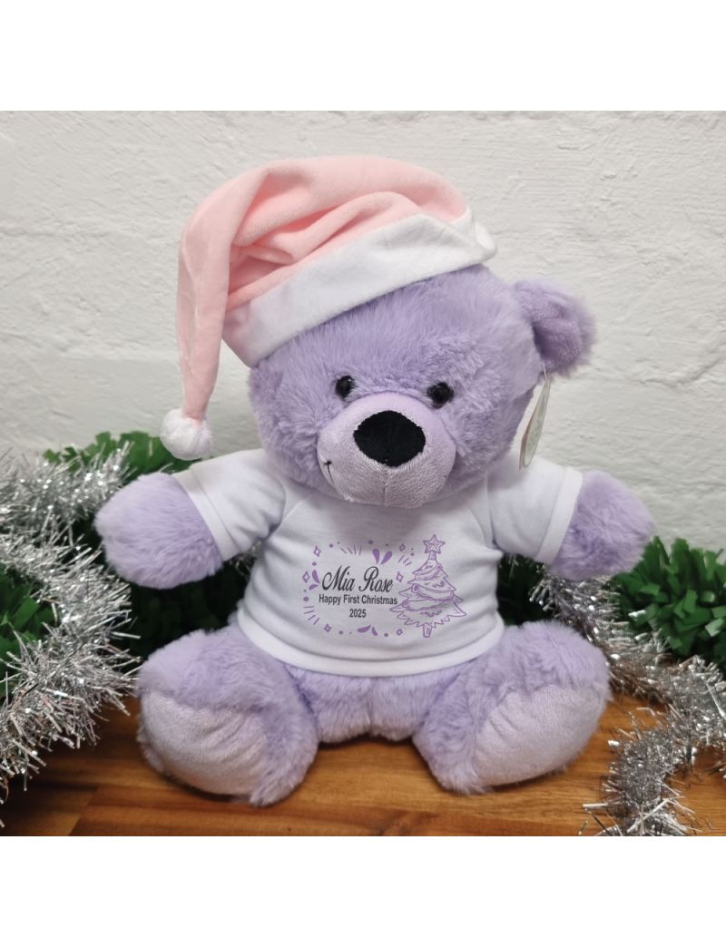 Christmas Bear 30cm Lavender Pink Hat