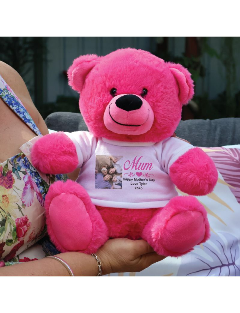 Mum Personalised Photo Bear Hot Pink 30cm