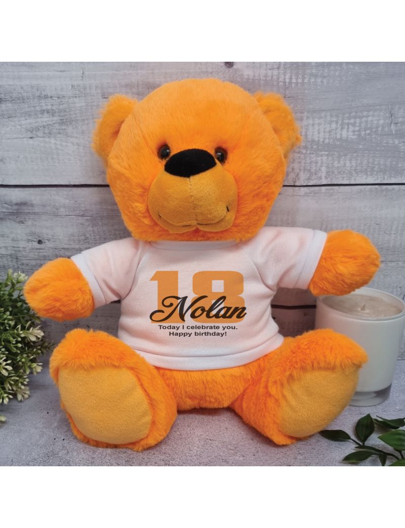 18th Birthday Teddy Bear Orange Plush 30cm
