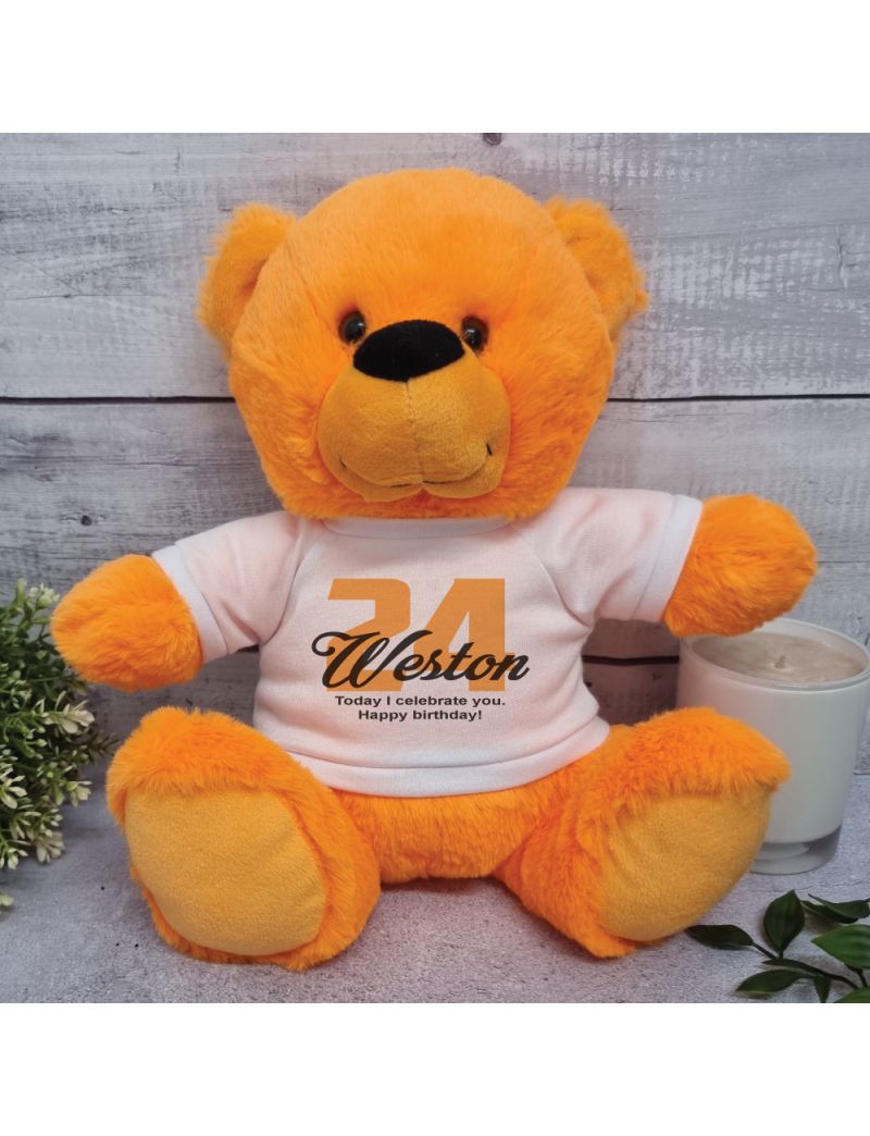 Birthday Teddy Bear Orange Plush 30cm
