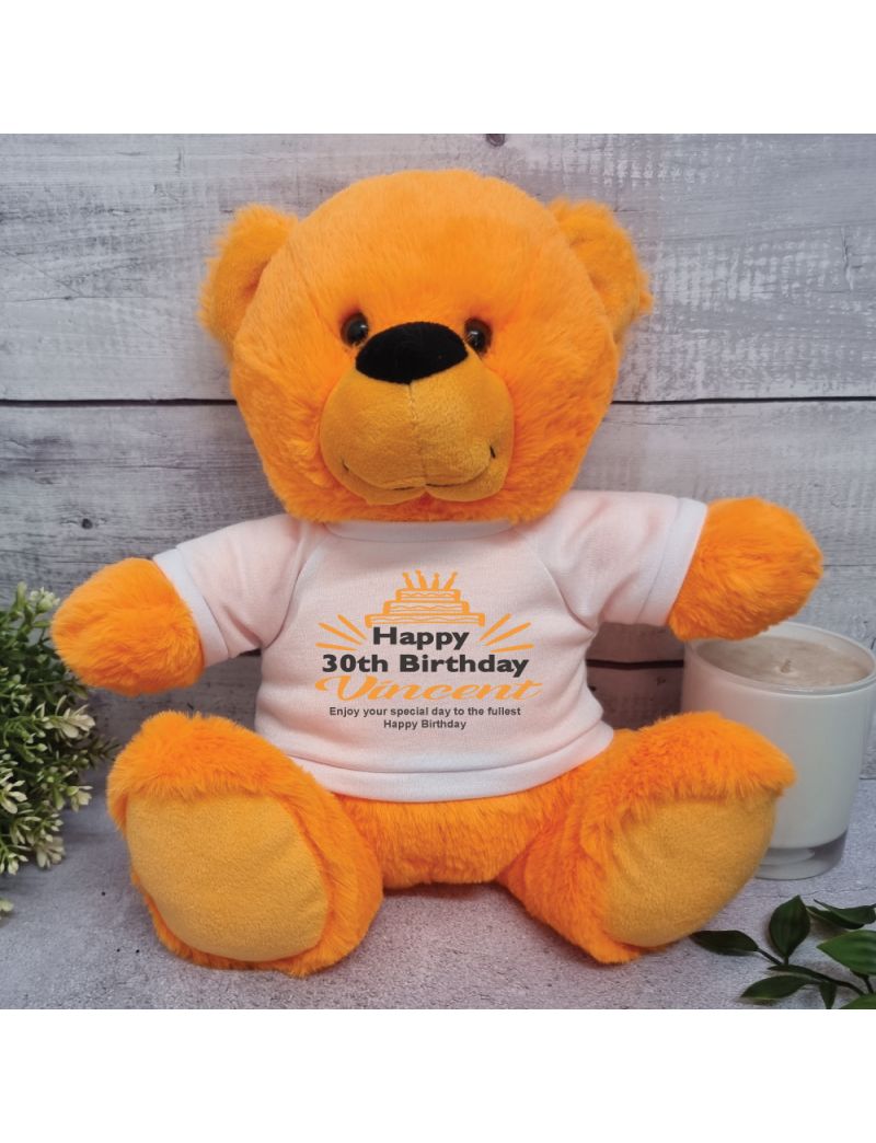 30th Birthday T-Shirt Teddy Bear Orange Plush 30cm