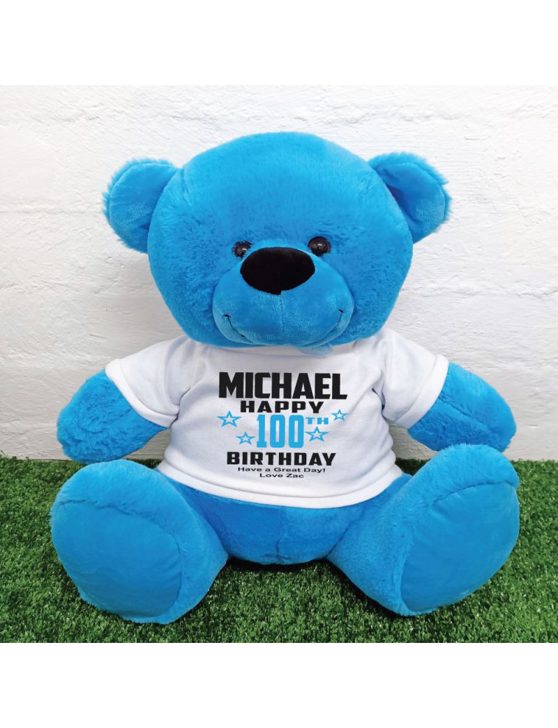 Personalised 100th Birthday Bear Blue 40cm