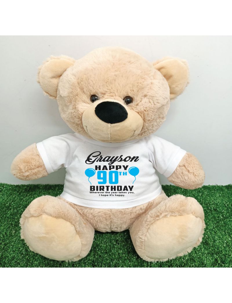 90th Birthday T-Shirt Teddy Bear Cream 40cm