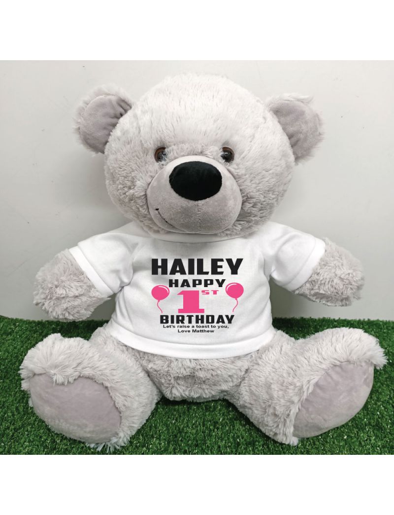 Personalised 1st Birthday Bear Grey 40cm