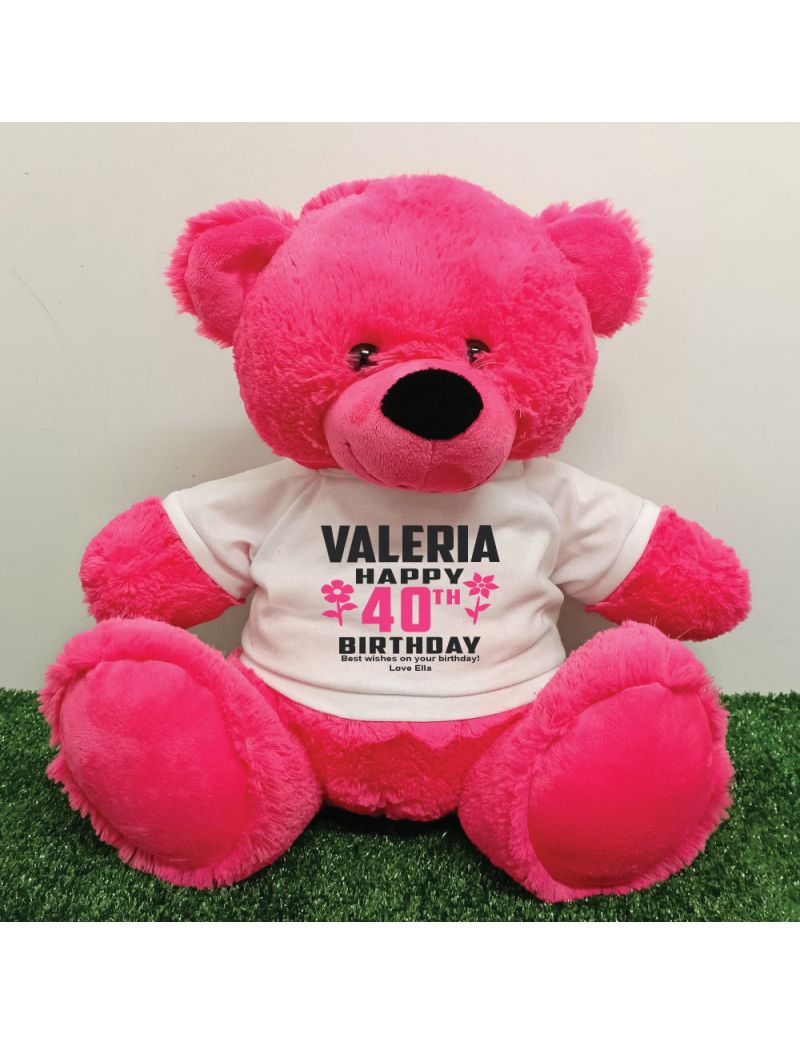 Personalised 40th Birthday Bear Pink 40cm