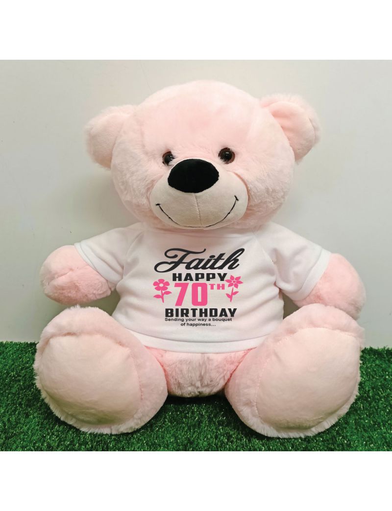 Personalised 70th Birthday Bear Light Pink 40cm