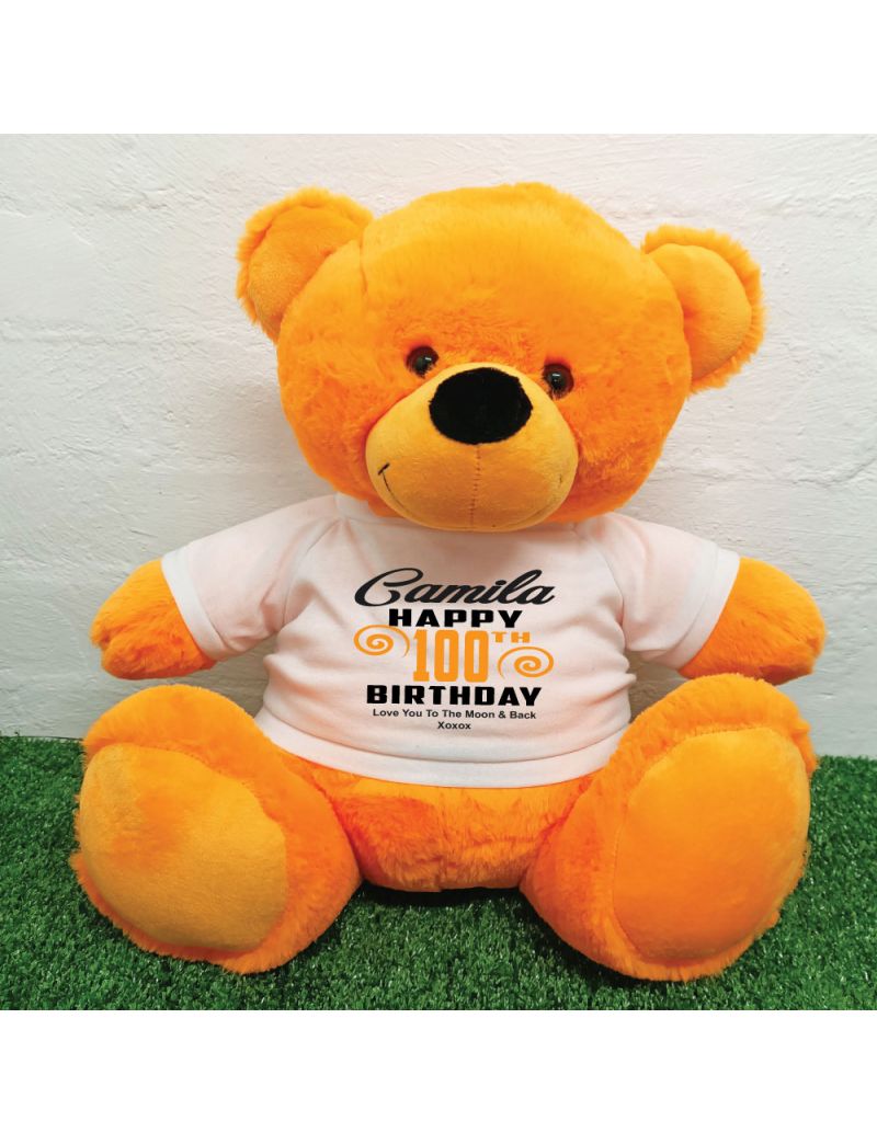 Personalised 100th Birthday Bear Orange 40cm