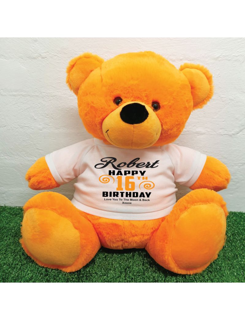 Personalised 16th Birthday Bear Orange 40cm