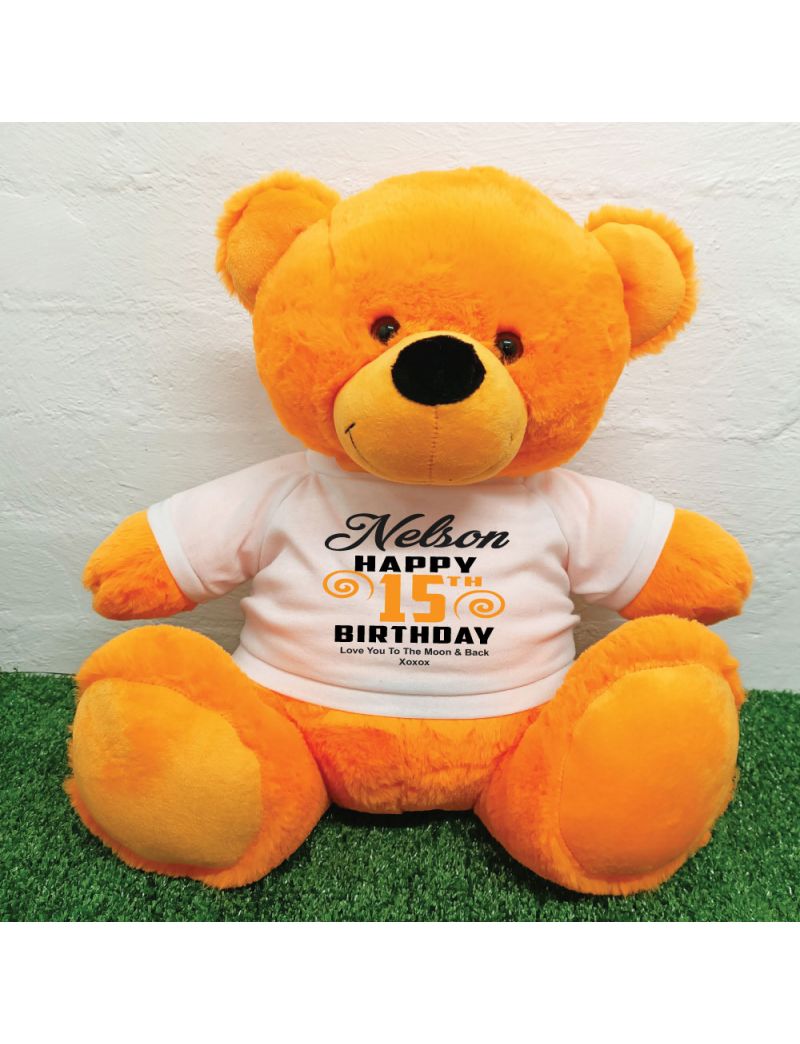 Personalised Birthday Bear Orange 40cm