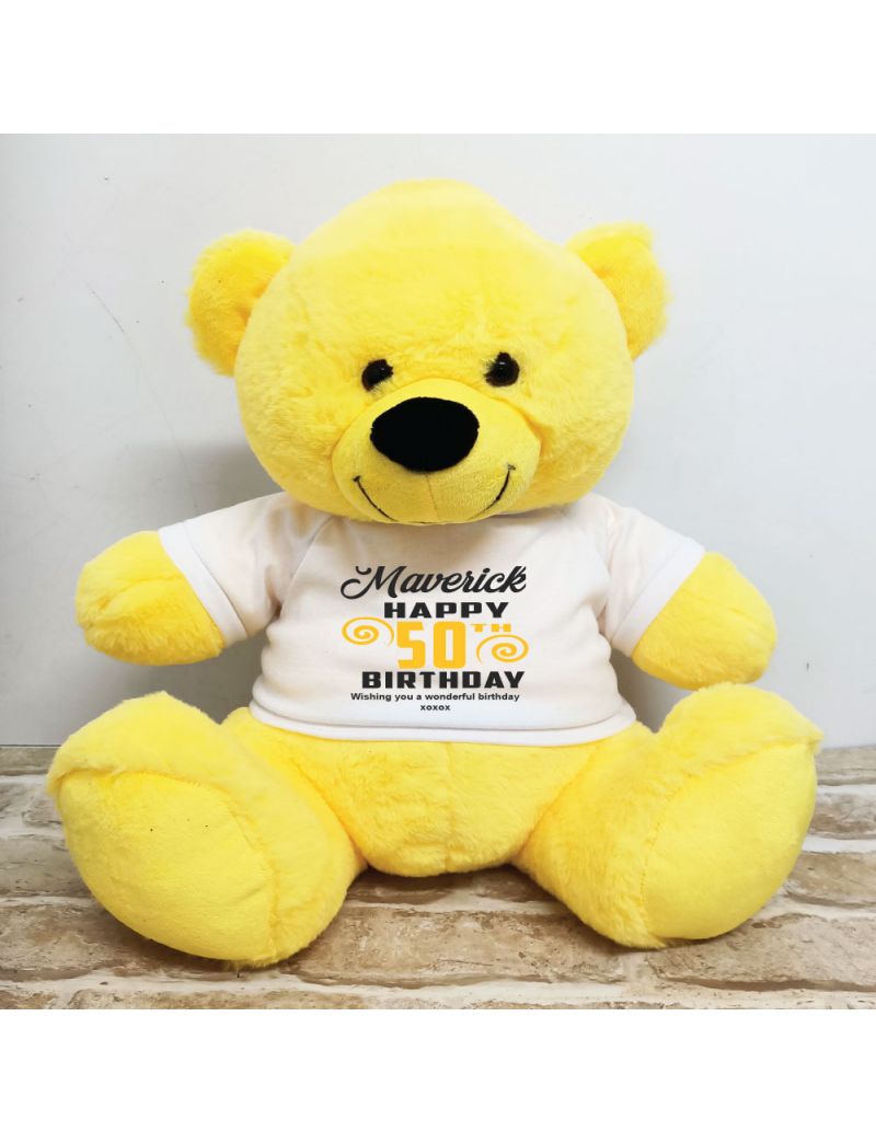 Personalised 50th Birthday Bear Yellow 40cm