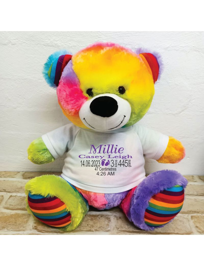 Personalised Newborn Bear 40cm Rainbow Plush