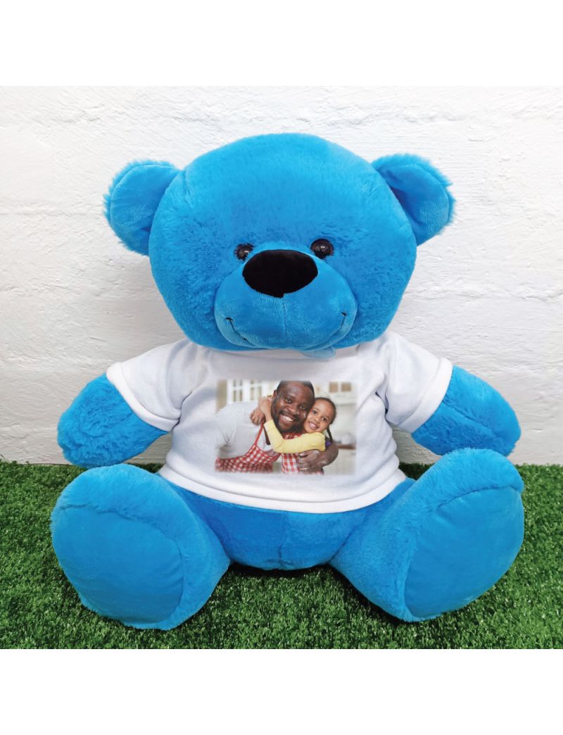 Personalised Photo Teddy Bear 40cm Bright Blue