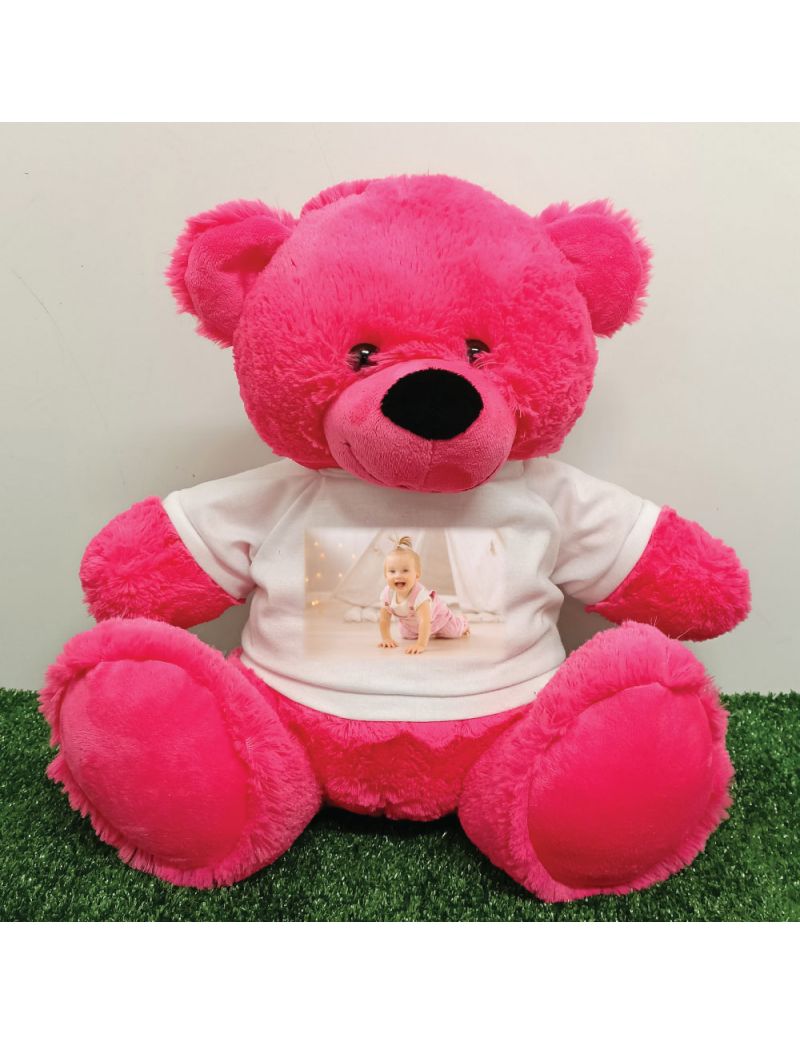 Personalised Photo Teddy Bear 40cm Hot Pink