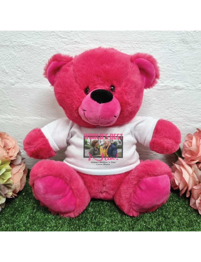Personalised Worlds Best Nan Photo Bear Hot Pink 30cm
