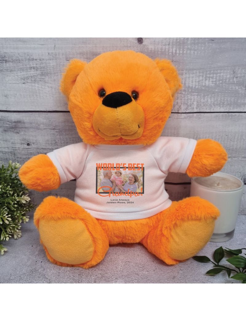 Worlds Best Grandpa Photo Bear Orange 30cm