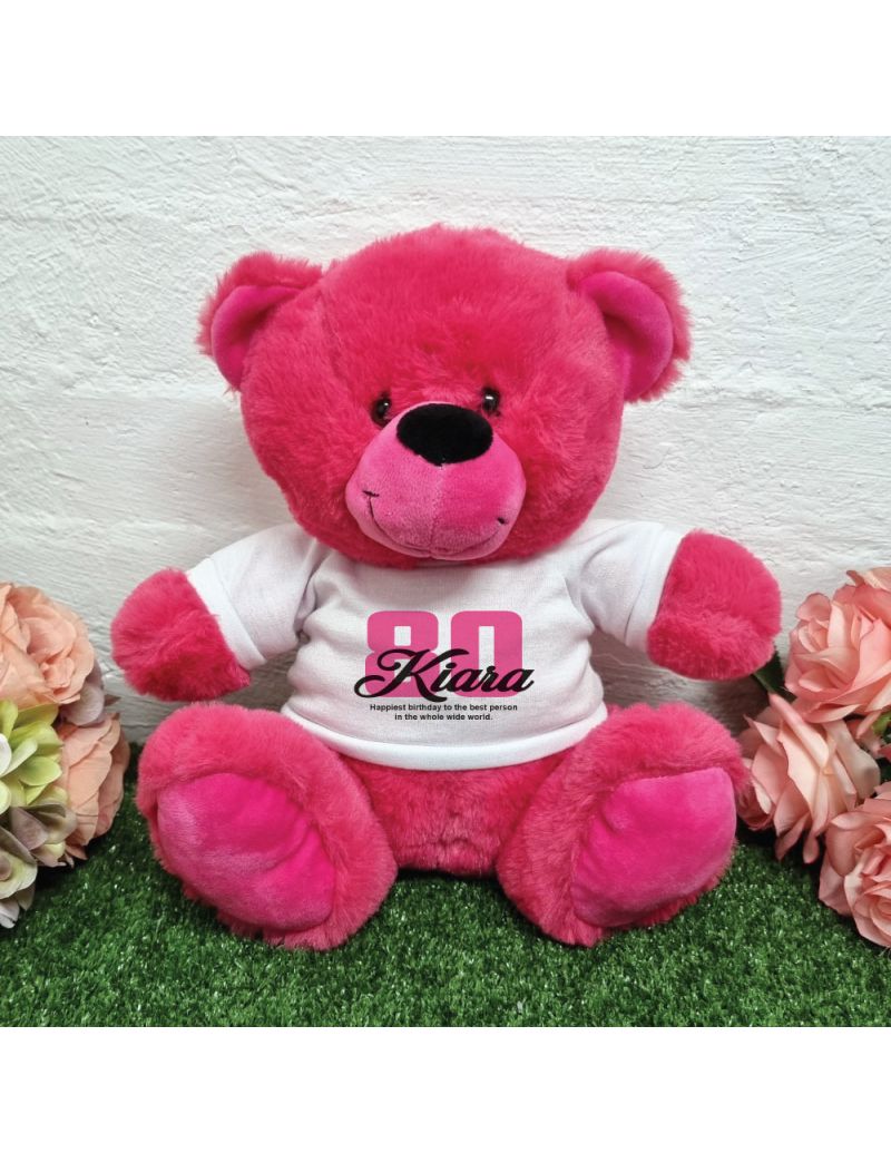 80th Birthday Bear Hot Pink Plush 30cm