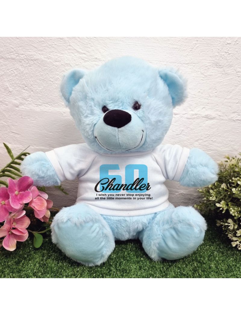 60th Birthday Bear Light Blue Plush 30cm