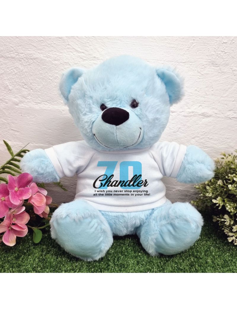 70th Birthday Bear Light Blue Plush 30cm