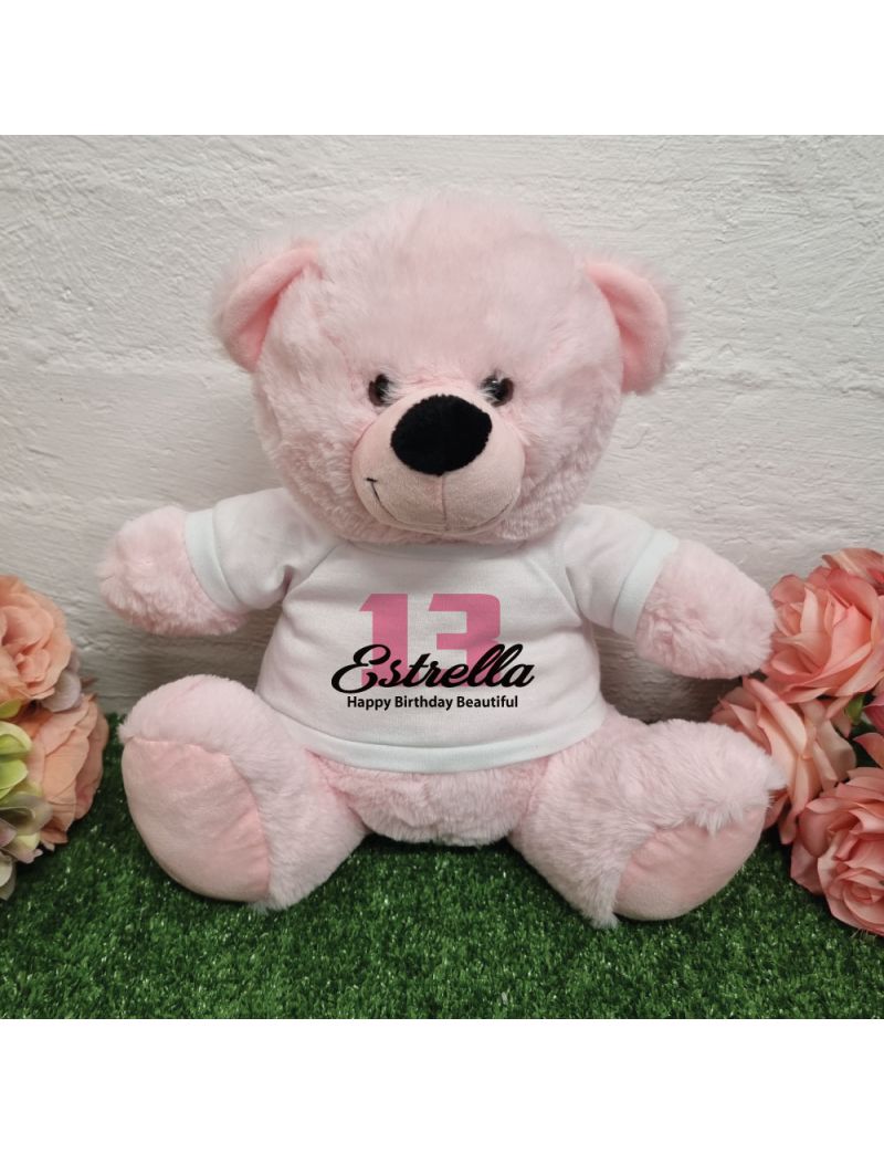 13th Birthday Bear Light Pink Plush 30cm