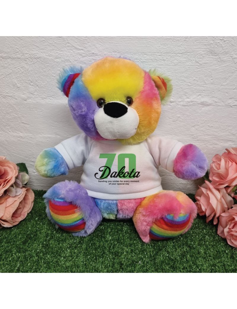 70th Birthday Bear Rainbow Plush 30cm