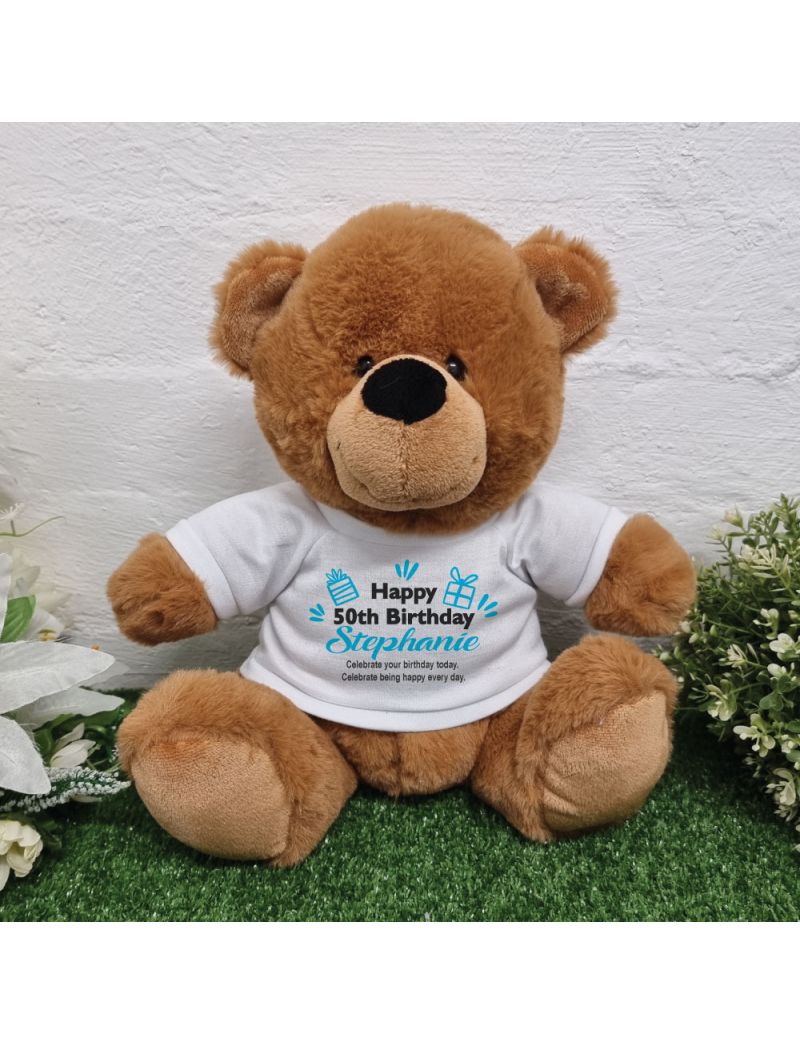 50th Birthday Personalised Birthday Bear Brown Plush 30cm