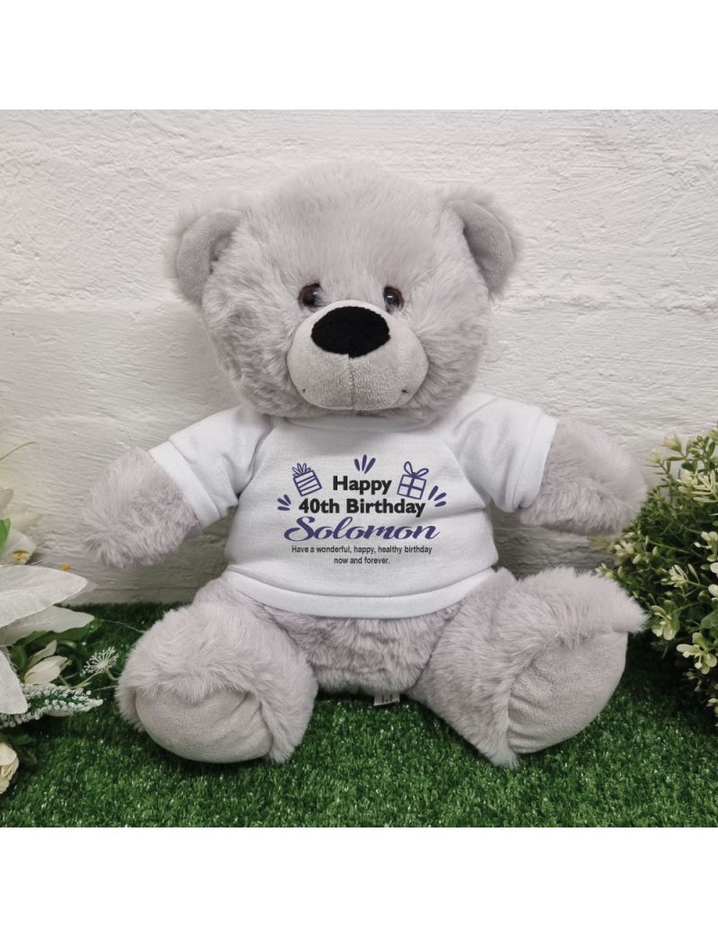 Personalised 40th Birthday Bear Grey Plush 30cm