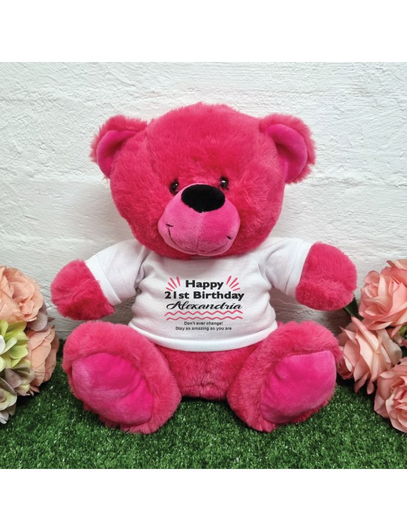 Personalised 21st Birthday Party Bear Hot Pink Plush 30cm