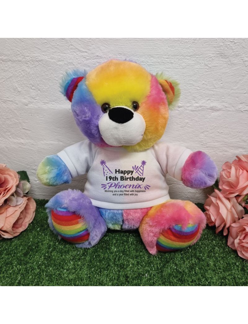 Birthday T-Shirt Teddy Bear Rainbow Plush 30cm