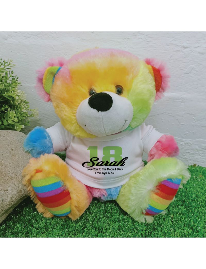 18th Teddy Bear Rainbow Personalised Plush