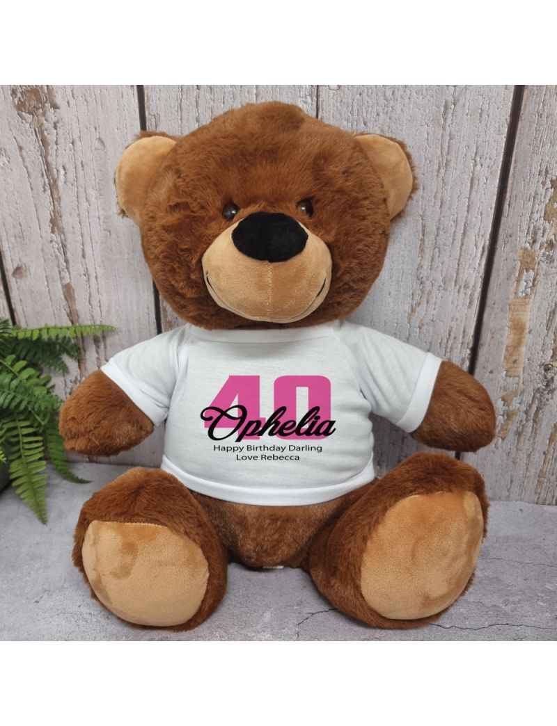 40th Birthday Personalised Bear with T-Shirt - Brown 40cm