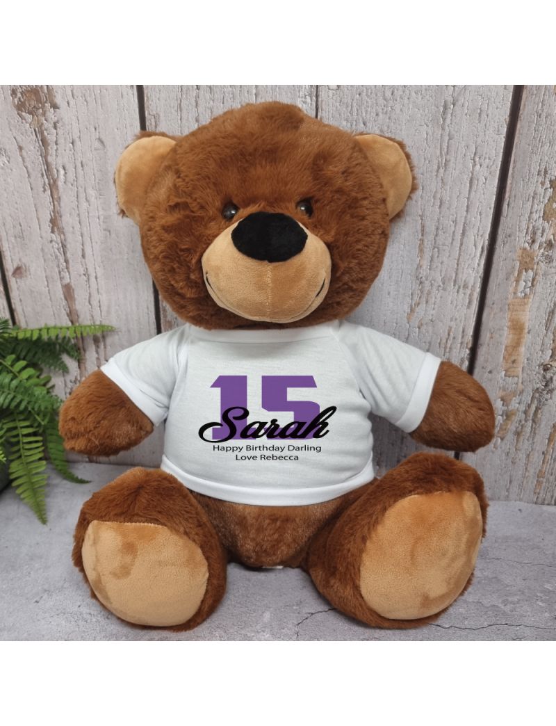 Personalised Birthday Bear with T-Shirt - Brown 40cm