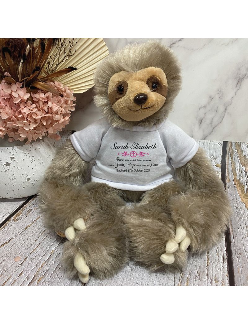 Baptism Sloth Plush with Personalised Shirt