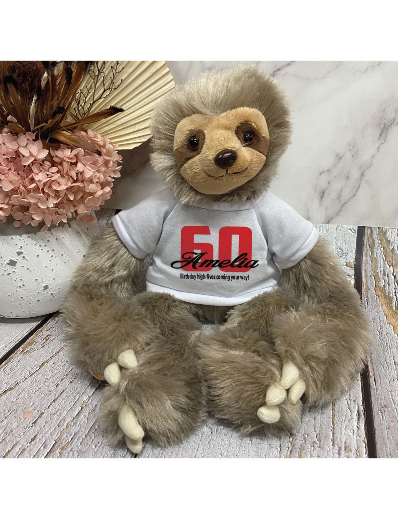 60th Birthday Sloth Plush with Personalised Shirt