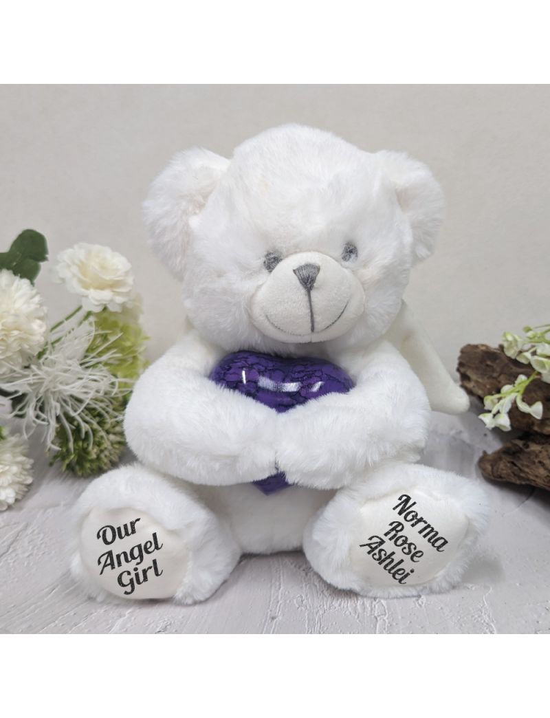 Angel Memorial Bear with Purple Heart Urn For Ashes