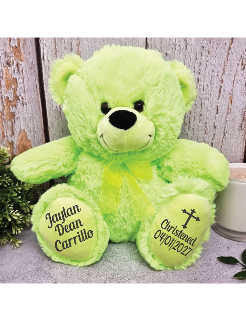 Personalised Christening Bear Lime Plush 30cm