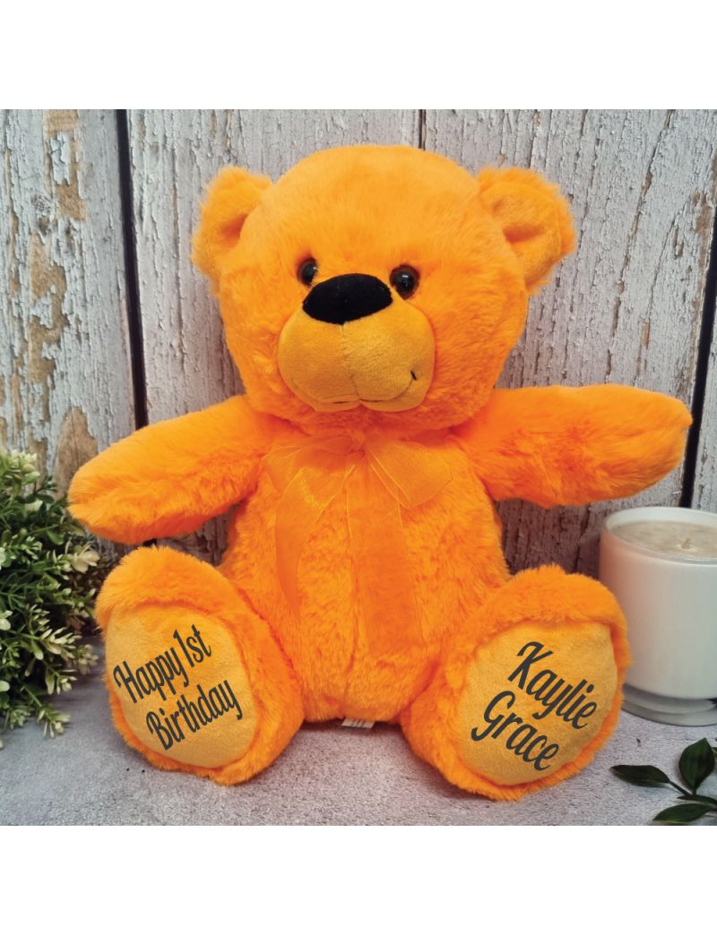 Personalised 1st Teddy Bear Orange Plush 30cm