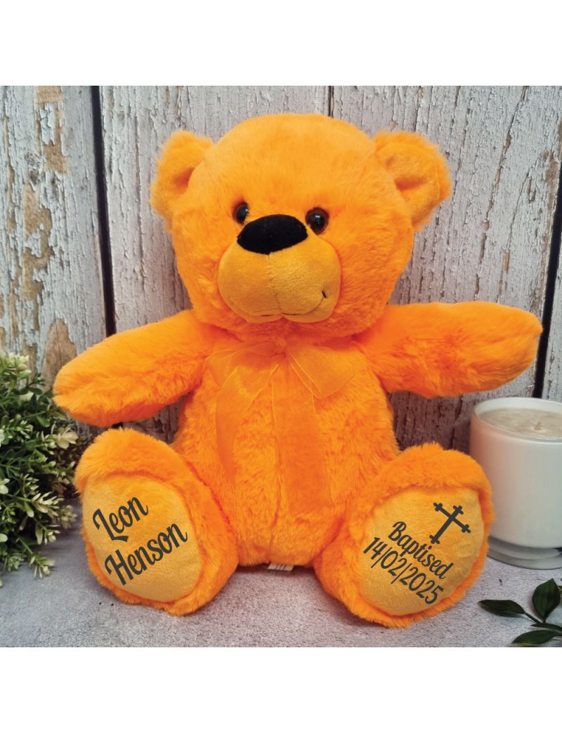 Baptism Teddy Bear Orange Plush 30cm