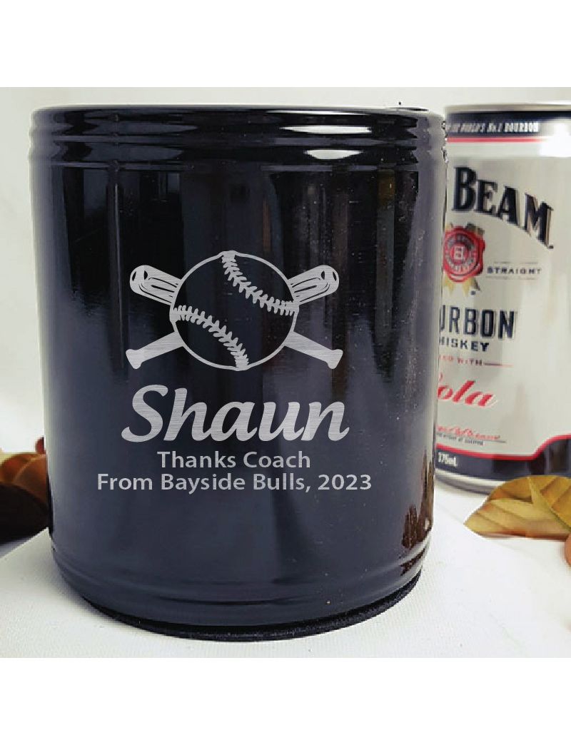 Baseball Coach Engraved Black Stubby Can Cooler