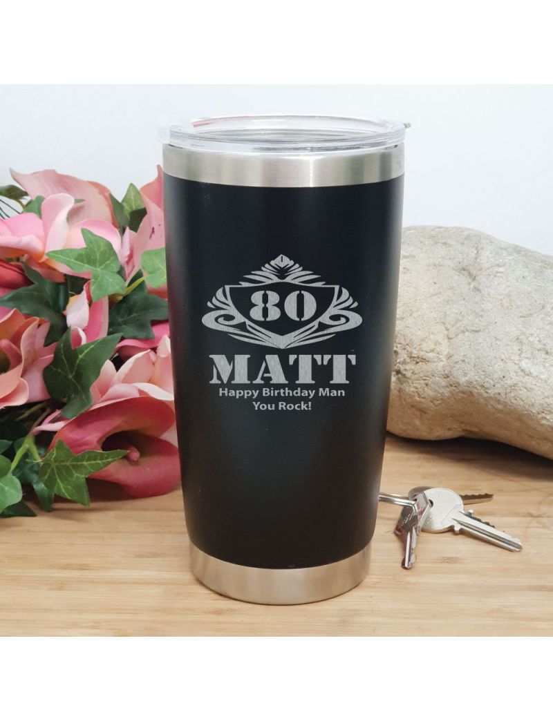 80th Insulated Travel Mug 600ml Black (M)