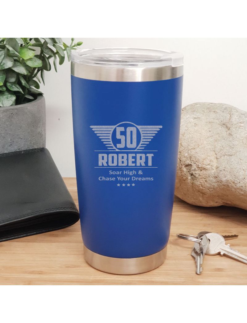 50th Insulated Travel Mug 600ml Dark Blue (M)