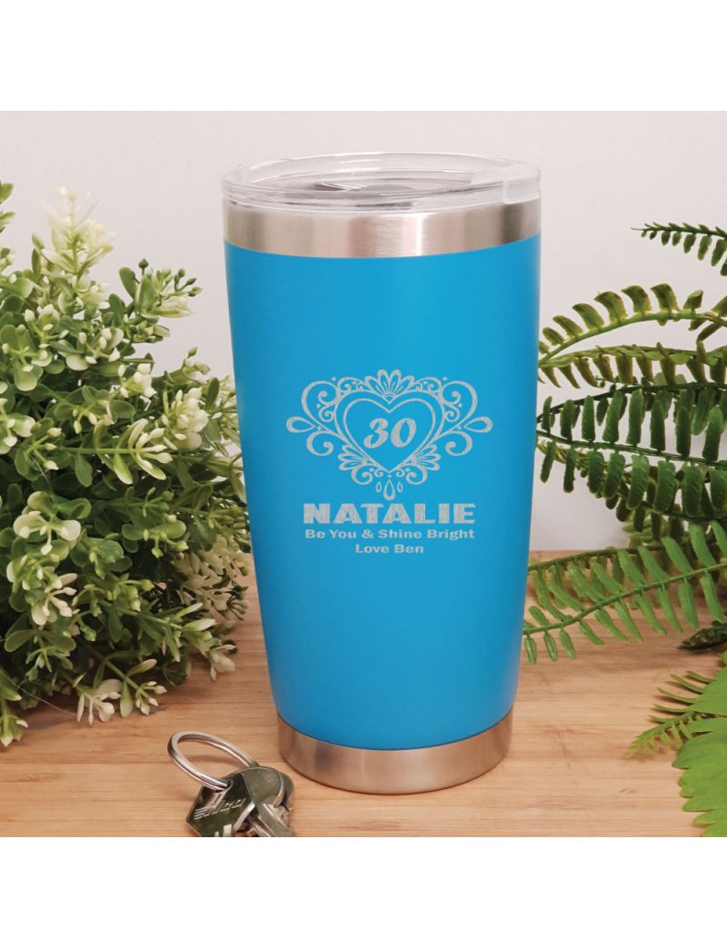 30th Insulated Travel Mug 600ml Light Blue (F)