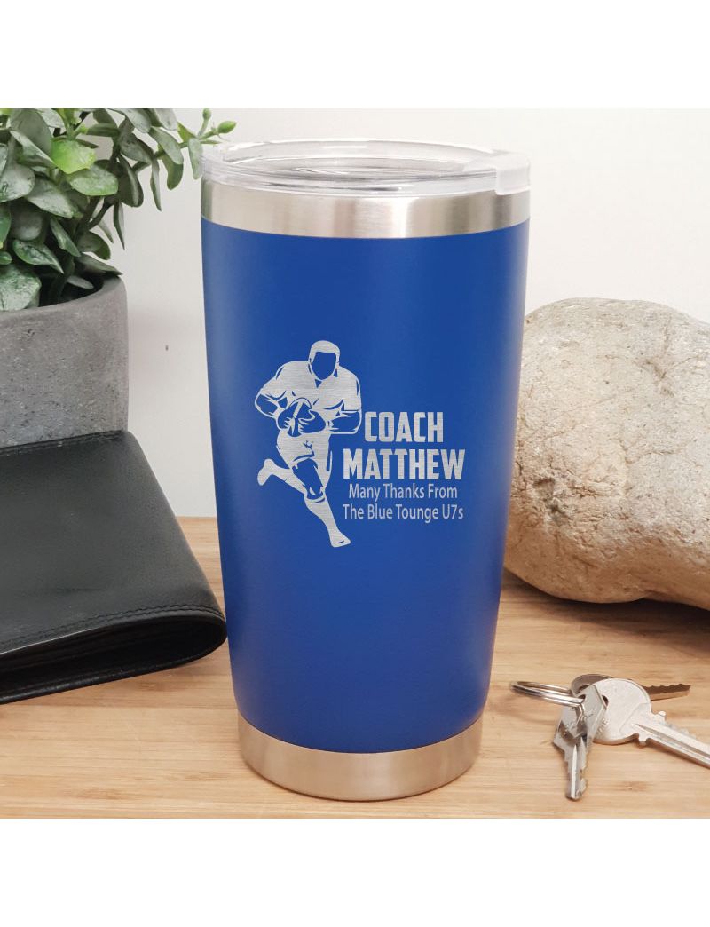 Football Coach Insulated Travel Mug 600ml Dark Blue