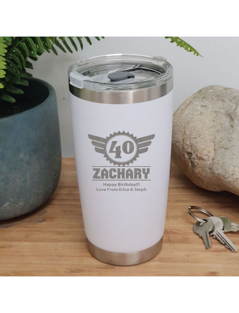 40th Insulated Travel Mug 600ml White (M)